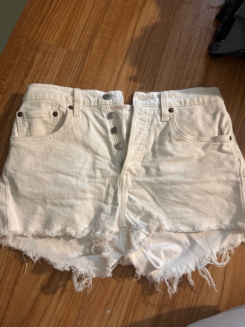 Levi's White Distressed Button-Front Denim Short 501